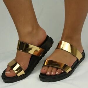 ANN MORE Dallas Gold JELLY SANDALS,  DOUBLE STRAP slide women’s size 39
